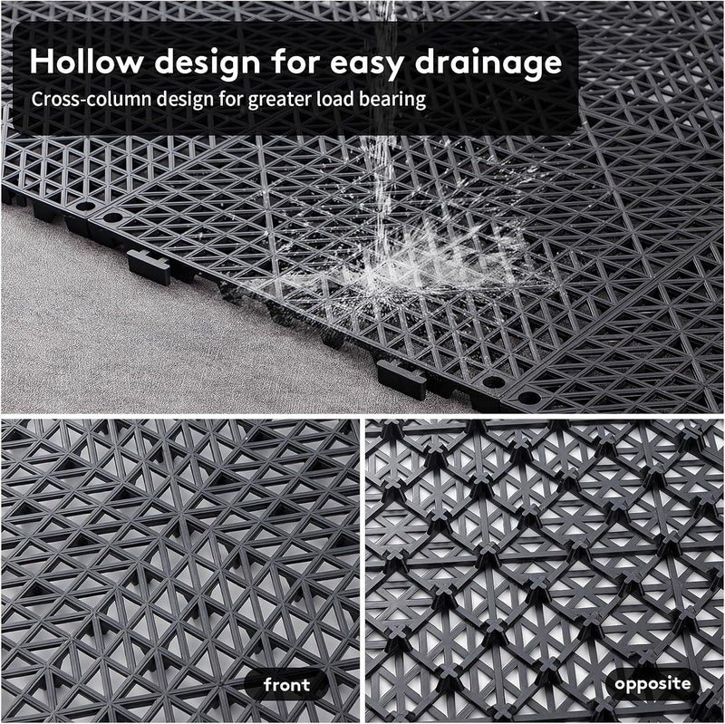 WENQUIT 8PCS Interlocking Drainage Mat, 12" x 12" Non-Slip Splicing Rubber Drainage Floor Mats with Holes, Cushioning Floor Tiles Mats for Deck, Pool, Indoor Bathroom & Outdoor Balcony-Black - Image 5